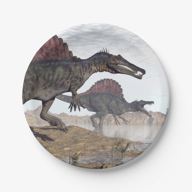 Assiettes En Carton Dinosaures de Spinosaurus dans le désert - 3D (Devant)