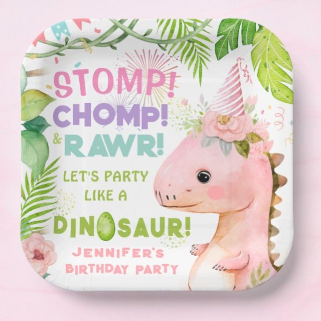 Assiettes En Carton Dinosaures Filles rose Plaques papier pour fête d' (Créateur téléchargé)