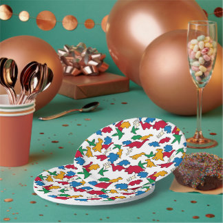 Assiettes En Carton Dinosaures - Fond blanc contour noir primaire