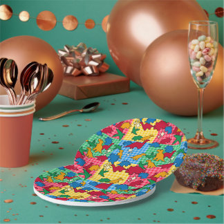 Assiettes En Carton Dinosaures - Fond de couleur de base noir en conto