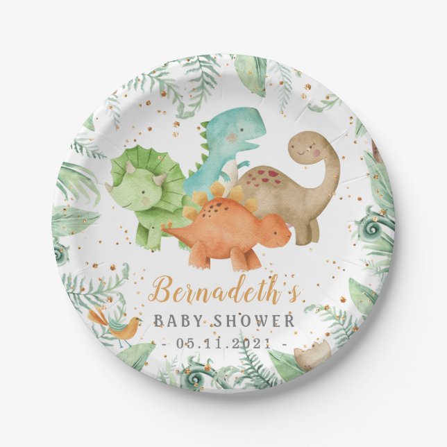 Assiettes En Carton Dinosaures Plaques en papier Baby shower sauvage (Devant)