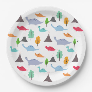 Assiettes En Carton Dinosaures volcans arbres coloré personnalisable
