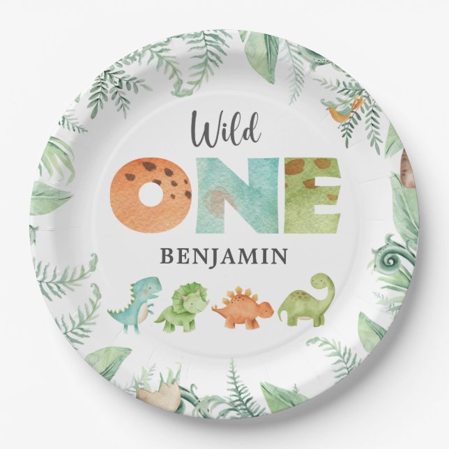 Assiettes En Carton Dinosaures Wild Un Anniversaire Plaque Papier (Devant)