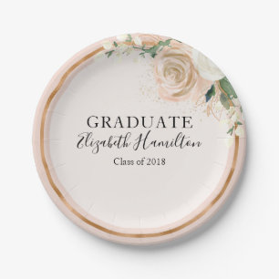 Assiettes En Carton Diplômé Blush & Rose Gold Moderne Chic Floral