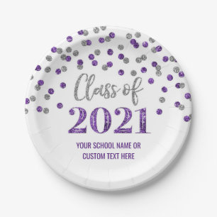 Assiettes En Carton Diplôme de Confetti d'Argent Pourpre 2021