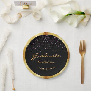 Assiettes En Carton Diplômé de la fête d'or noir violet