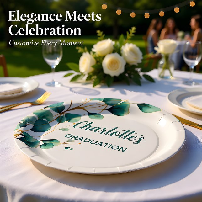 Assiettes En Carton Diplôme de verdure d'eucalyptus chic (Créateur téléchargé)