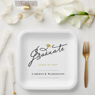 Assiettes En Carton Diplômé Écriture Manuscrit Chapeau de Remise des D