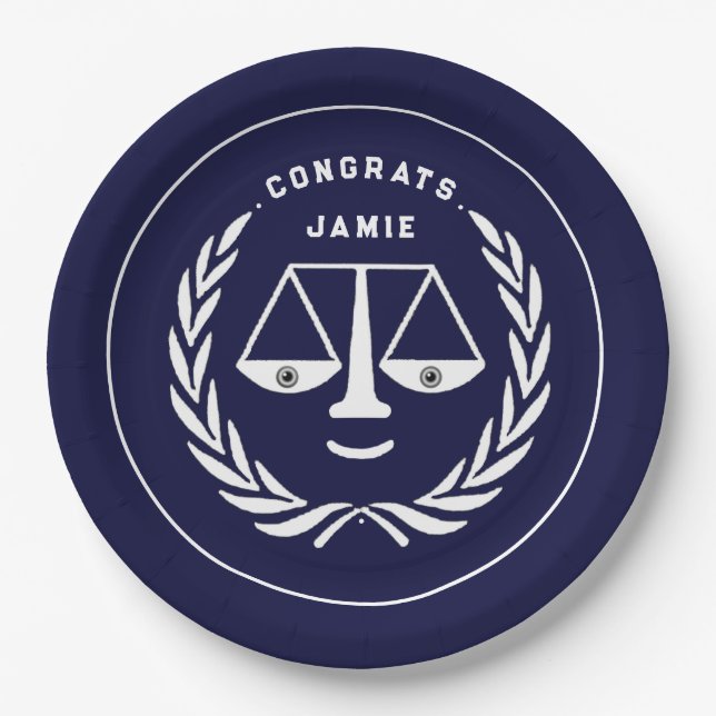 Assiettes En Carton Diplôme en droit Plaques en papier bleu (Devant)