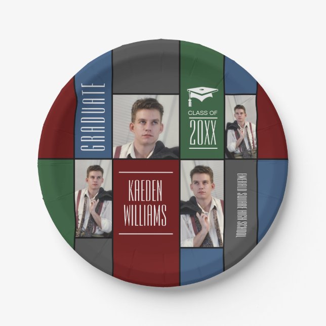 Assiettes En Carton Diplômé Moderne Personnalisé Photo Collage Plaque  (Devant)