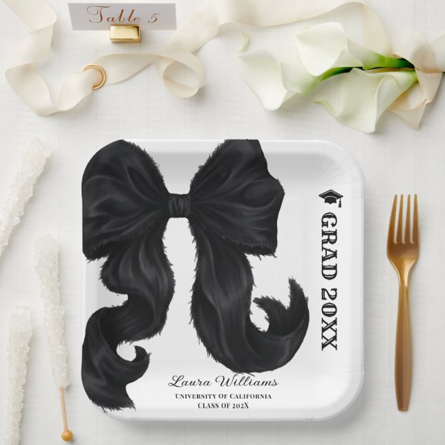 Assiettes En Carton Diplôme Moderne Ruban Noir  (Mariage)