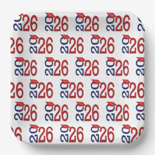Assiettes En Carton Diplôme Navy Blue et Rouge 2026