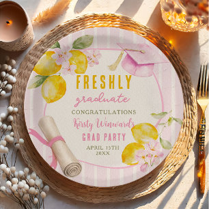 Assiettes En Carton Diplôme Rayures Roses Citrons et Fleurs