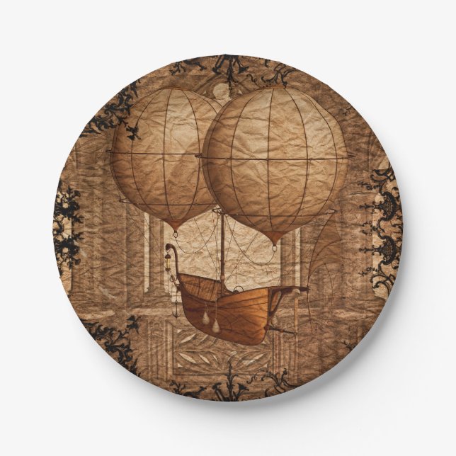 Assiettes En Carton Dirigeable victorien grunge de Steampunk (Devant)