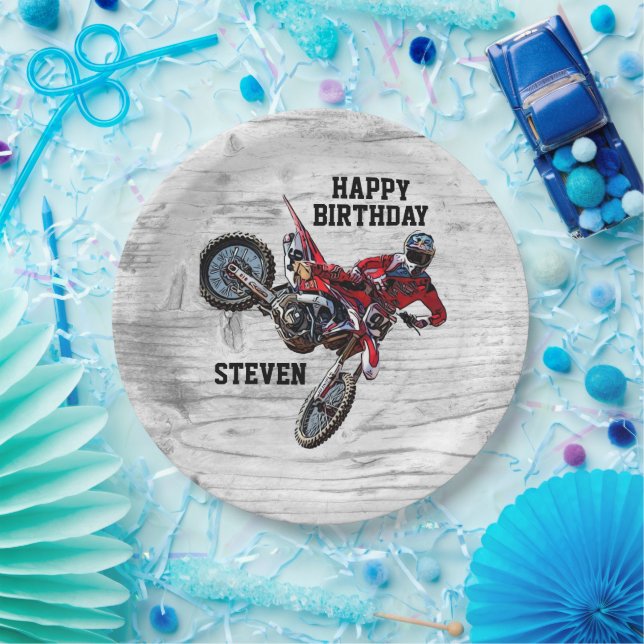 Assiettes En Carton Dirt Bike Rouge Anniversaire Sport Moto Cool Papie (Fête)