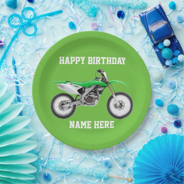 Assiettes En Carton Dirt Vélo Vert Anniversaire Sport Plaques Papier (Fête)