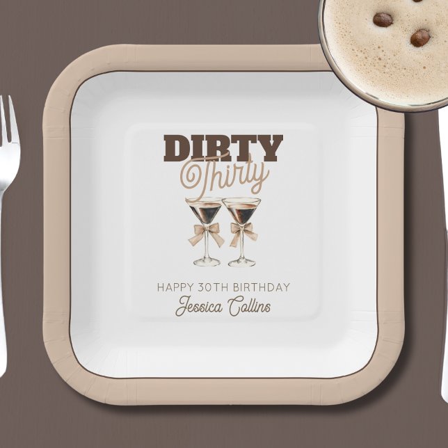 Assiettes En Carton Dirty Thirty Espresso Cocktail 30e fête d'annivers (Dirty Thirty Espresso Cocktail 30th Birthday Party Paper Plates)
