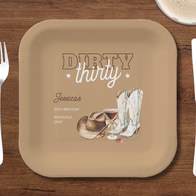 Assiettes En Carton Dirty Thirty Western Country 30e fête d'anniversai (Dirty Thirty Western Country 30th Birthday Party Paper Plates)