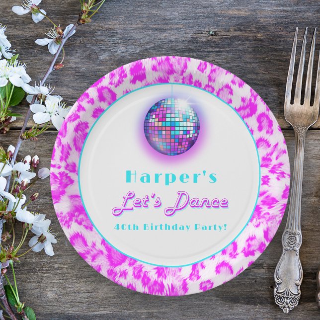 Assiettes En Carton Disco Empreinte de léopard rose Retro Danse Annive (Party in Style: 'Let's Dance' Disco Ball Party Plates for Trendy Celebrations.)