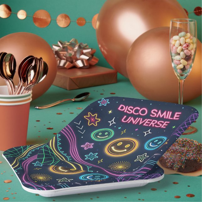 Assiettes En Carton Disco Smile Universe – Funky Neon Celebration Art (Multi)
