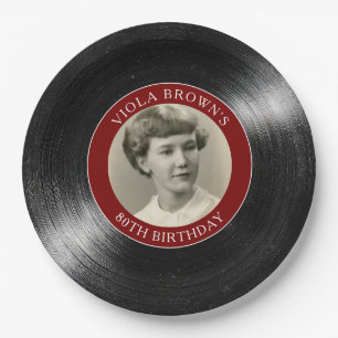 Assiettes En Carton Disque vinyle 80e anniversaire rétro
