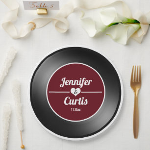 Assiettes En Carton Disque Vinyle Rétro Rouge Vin Mariage