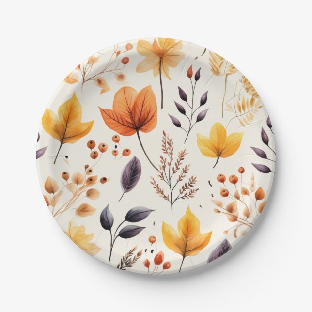 Assiettes En Carton Dites-le avec les feuilles d'automne 2 - (Devant)