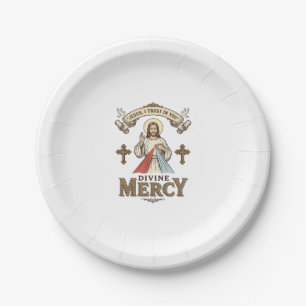 Assiettes En Carton Divine Mercy Jésus Gravure Vintage T-shirt Religie