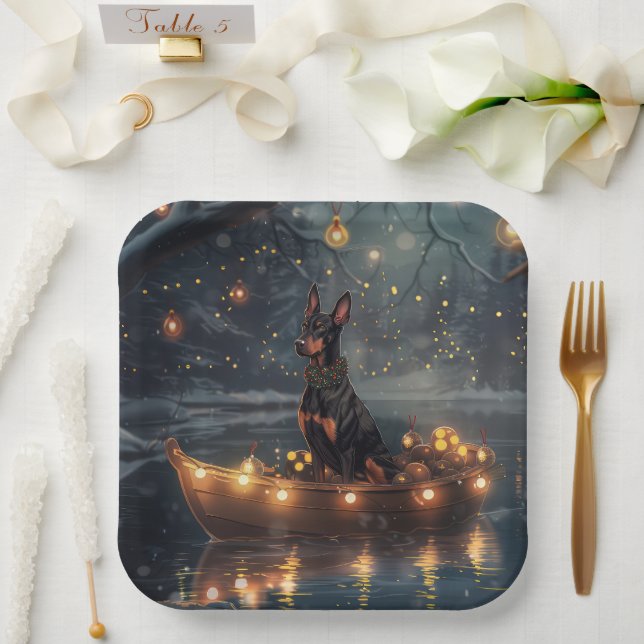 Assiettes En Carton Doberman Christmas Festive Voyage (Mariage)