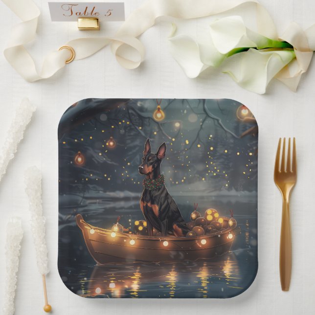 Assiettes En Carton Doberman Christmas Festive Voyage (Mariage)