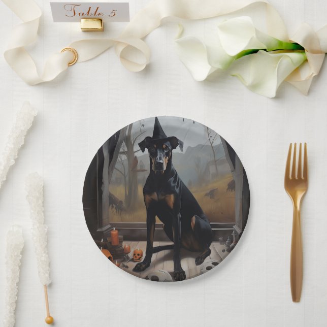 Assiettes En Carton Doberman Citrouille Halloween effroi (Mariage)