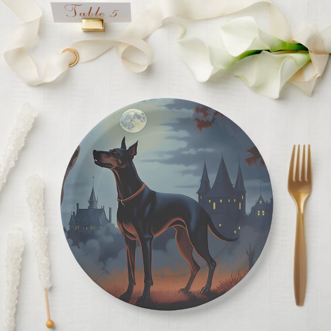 Assiettes En Carton Doberman Halloween effraie (Mariage)