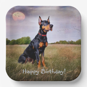 Assiettes En Carton Doberman Joyeux anniversaire