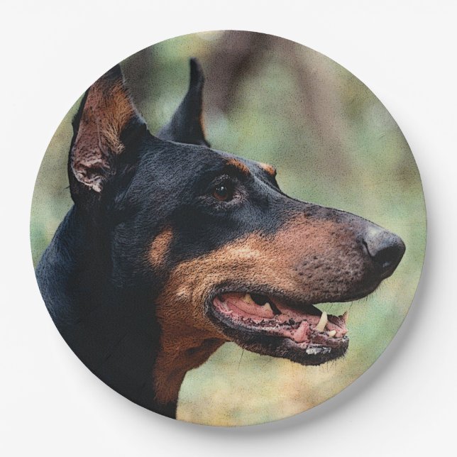 Assiettes En Carton Doberman Pinscher dans les bois (Devant)
