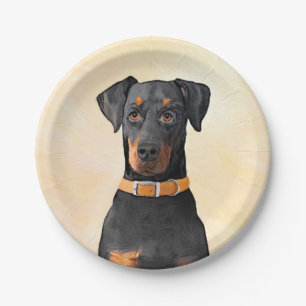 Assiettes En Carton Doberman Pinscher Peinture non découpée Art origin
