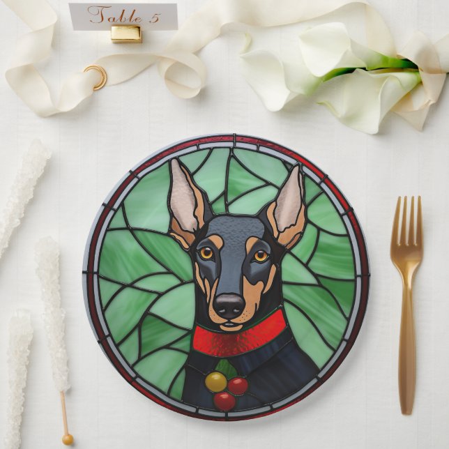 Assiettes En Carton Doberman Pinscher Vitrail Noël (Mariage)
