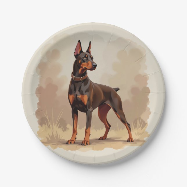 Assiettes En Carton Dobermann Pinscher marron rouille rouge (Devant)