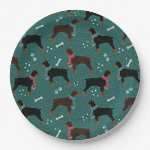 Assiettes En Carton Dobermans rouges et noirs dans Scarves Motif d'hiv