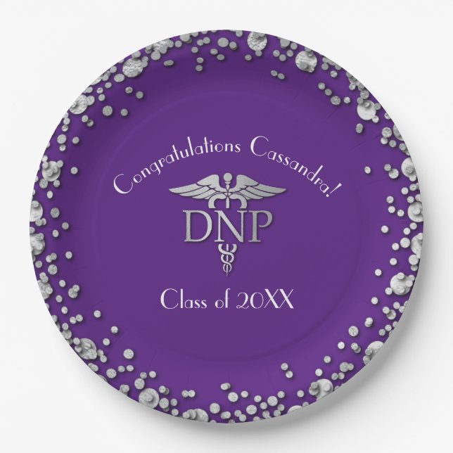 Assiettes En Carton Doctor Nursing Practice Graduation Purple Silver (Devant)