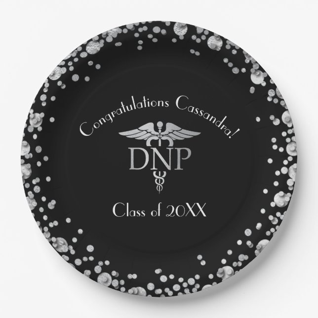 Assiettes En Carton Doctor of Nursing Practice Graduation Black Silver (Devant)