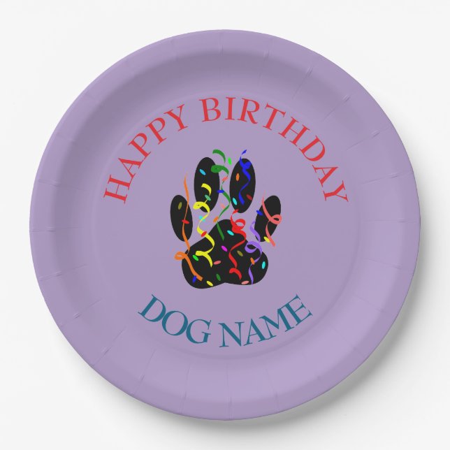 Assiettes En Carton Dog Birthday Party Custom Purple (Devant)
