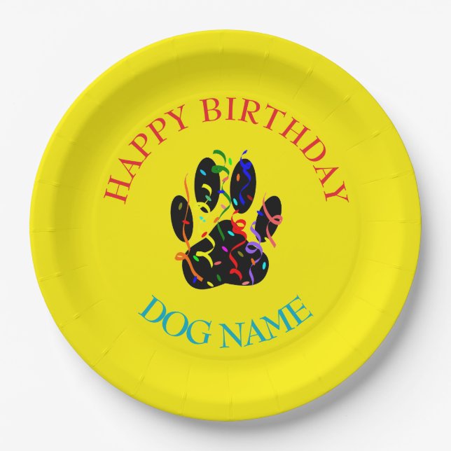 Assiettes En Carton Dog Birthday Party Custom Yellow (Devant)