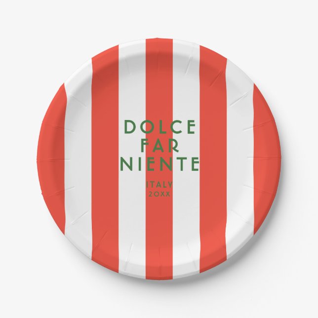 Assiettes En Carton Dolce Far Niente Italie Red Cabana Stripes (Devant)