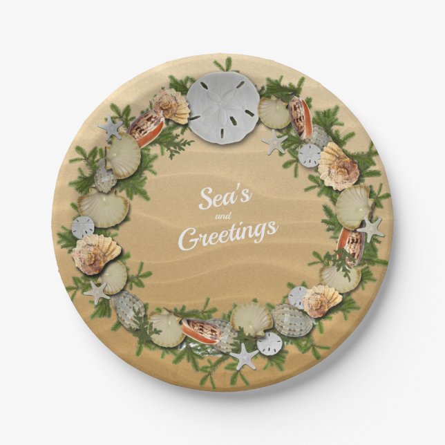 Assiettes En Carton Dollar de sable de mer de Noël et salutations Star (Devant)