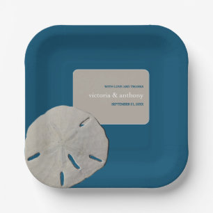 Assiettes En Carton Dollar de sable, Mariage Ocean Blue Beach