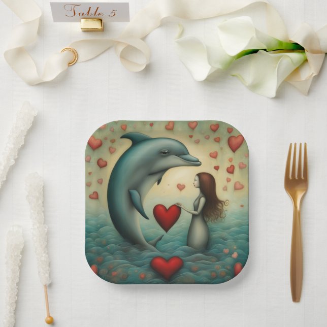 Assiettes En Carton Dolphin Love 1 (Mariage)
