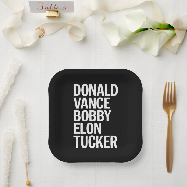 Assiettes En Carton Donald Vance Bobby Elon et Tucker (Mariage)