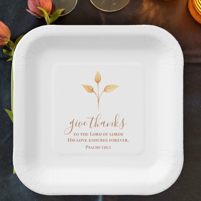 Assiettes En Carton Donnez Merci Aquarelle Minimale Thanksgiving (Give thanks scripture simple boho watercolor Thanksgiving dinner paper plate.)