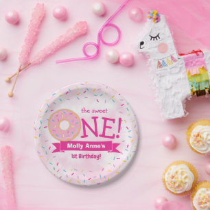 Assiettes En Carton Donut 1er Anniversaire Fille Arc-en-ciel arroses P
