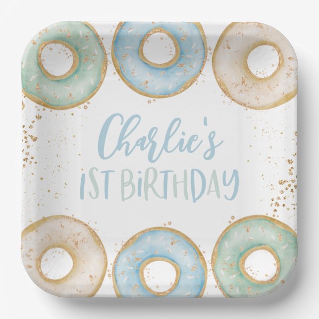 Assiettes En Carton Donut 1er Anniversaire Plaques papier personnalisé (Recto)